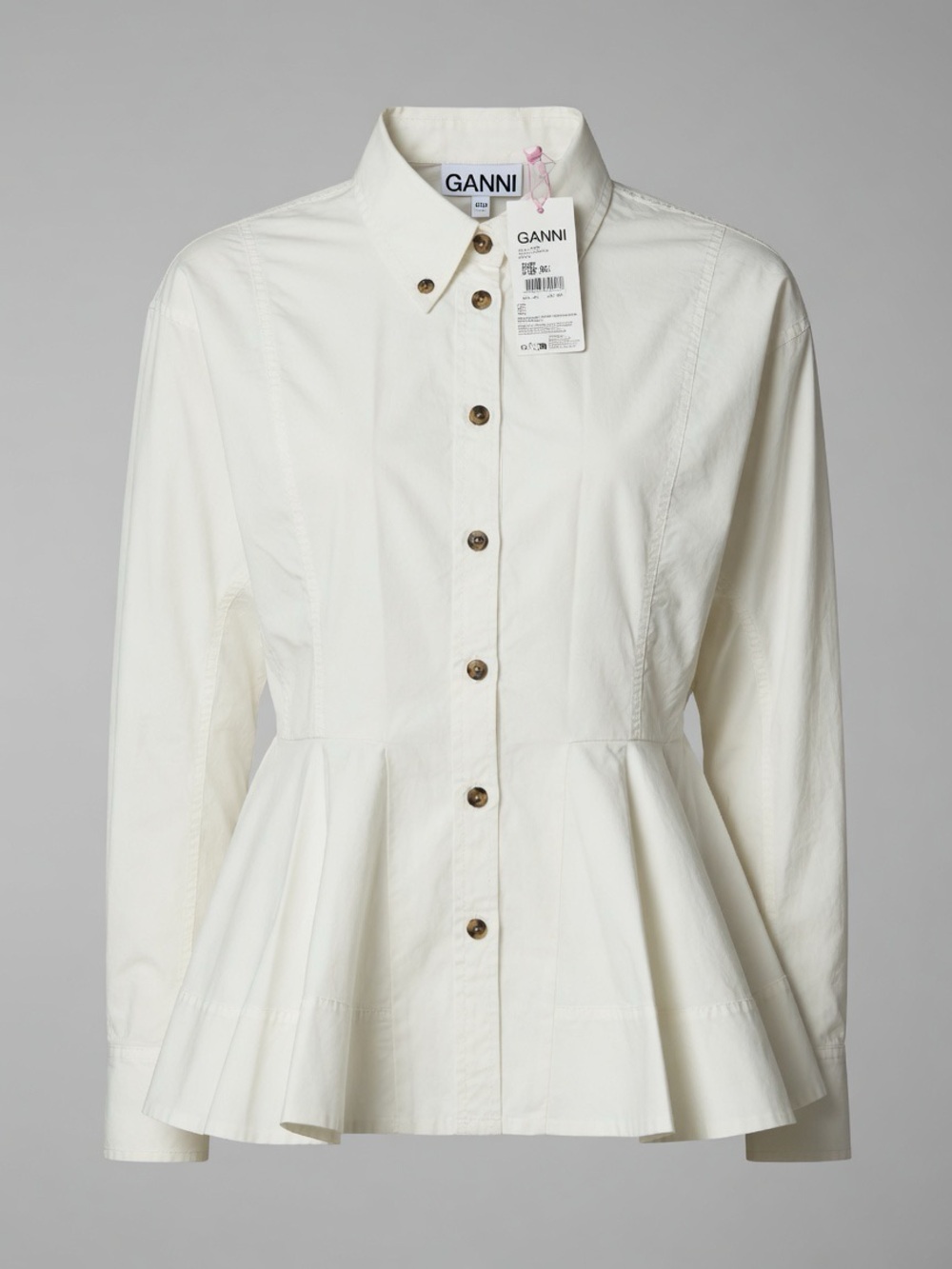 Ganni White Ruffled Peplum Blouse